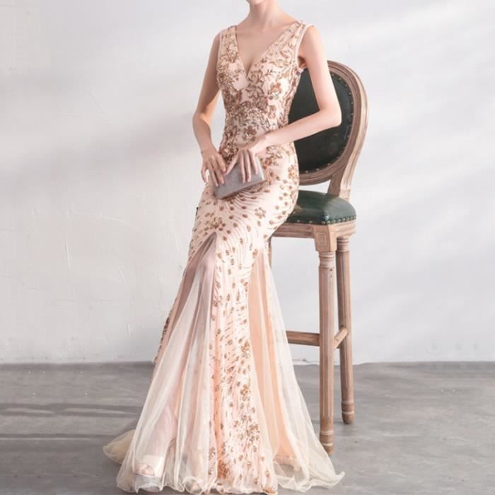 Robe De Soir?�e ?? Paillettes Sir?�ne, Robe De Soir?�e Formelle, ??l?�gant, Vintage Beige - Cdiscount 