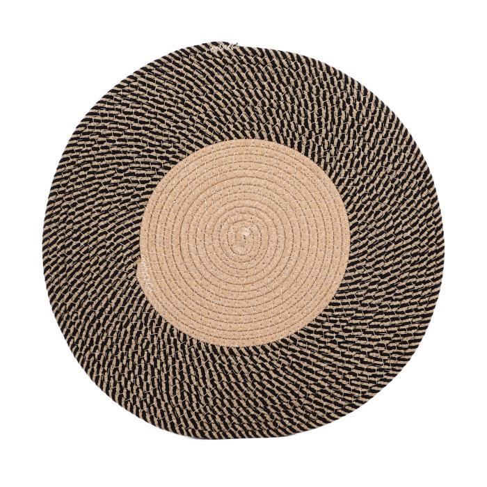 Tapis Rond en Jute - QIILU - Réversible - Design Rétro - Durable - Pour Chambre et Couloir