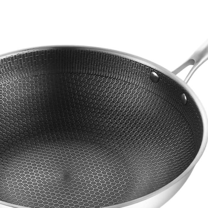 Wok En Acier Inoxydable HANABASS Avec Poignée Bois - Poêle Multifonctionnelle Antiadhésive 54cm, Facile à Nettoyer Pour Une Cuisson Parfaite