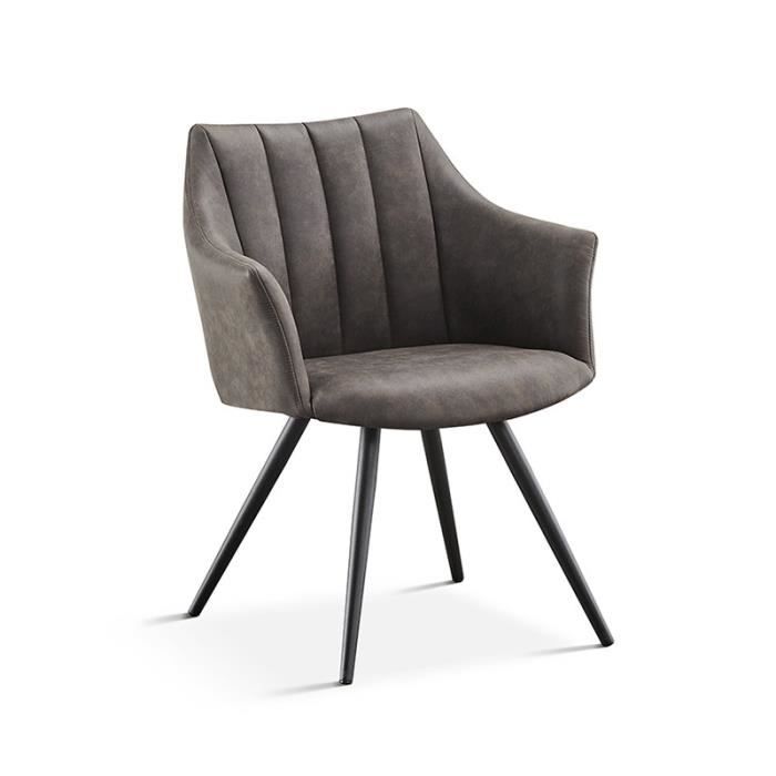 chaise avec accoudoirs ramona pu gris foncé - rousseau - scandinave - moderne - gris - gris foncé