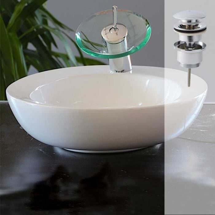 Vasque à poser - RUE DU BAIN - Art - Blanc - Céramique - Entretien facile - Rond - Livré monté