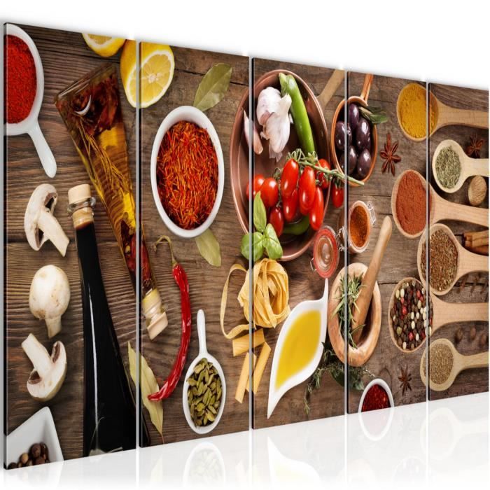 YLHKME Tableau Coloré Grains Épices Cuillère Cuisine,Affiche Toile Tableau Decoration Murale Salon,pour Cuisine Bureau, Deco Maison, Sans Cadre (B-Frameless,50X80CM