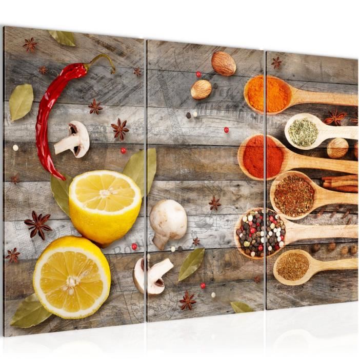 Tableau Toile Cuisine Épices Coloré Moderne 40x120 Cm (2 Pièces) – Décoration Murale Sans Cadre, Style Pop Art