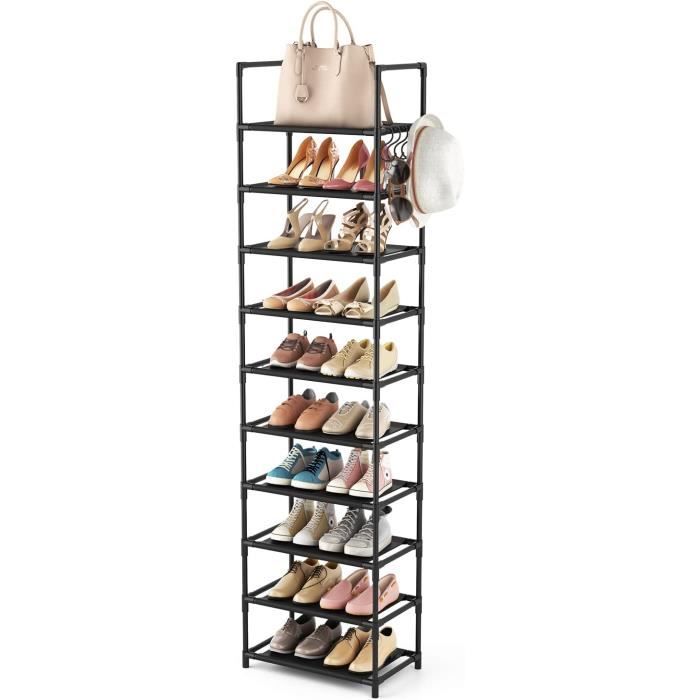Étagère Chaussures 8 Niveaux - Meuble Rangement Chaussures Entrée - Étagère Verticale Noire 42x26x124 Cm - Gain De Place