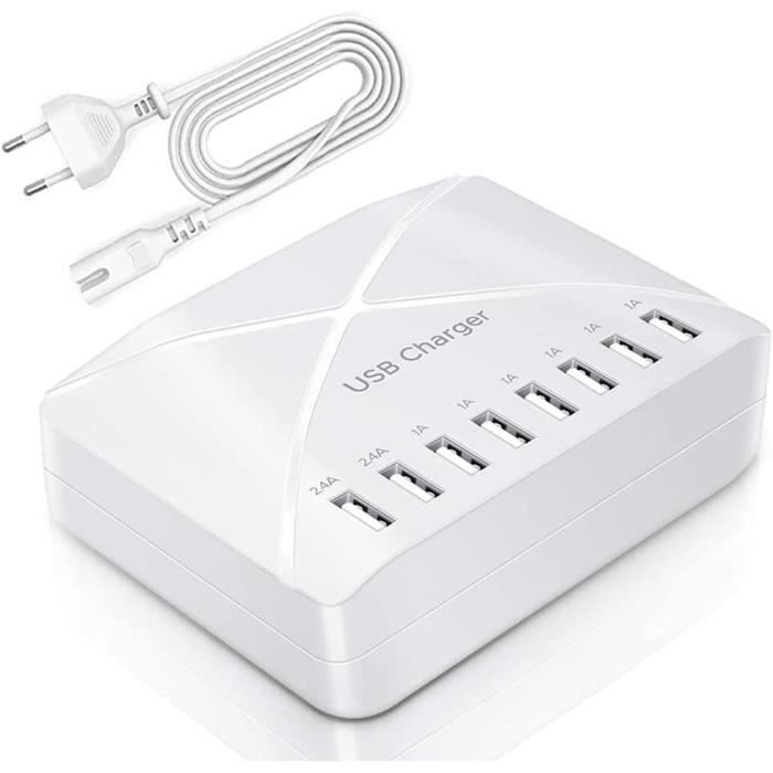 Chargeur USB 10 Ports 50W - Hub De Charge Intelligent Avec Détection - Compatible IPhone, Samsung, Tablette - Pour Maison, Bureau, Voyage - 2