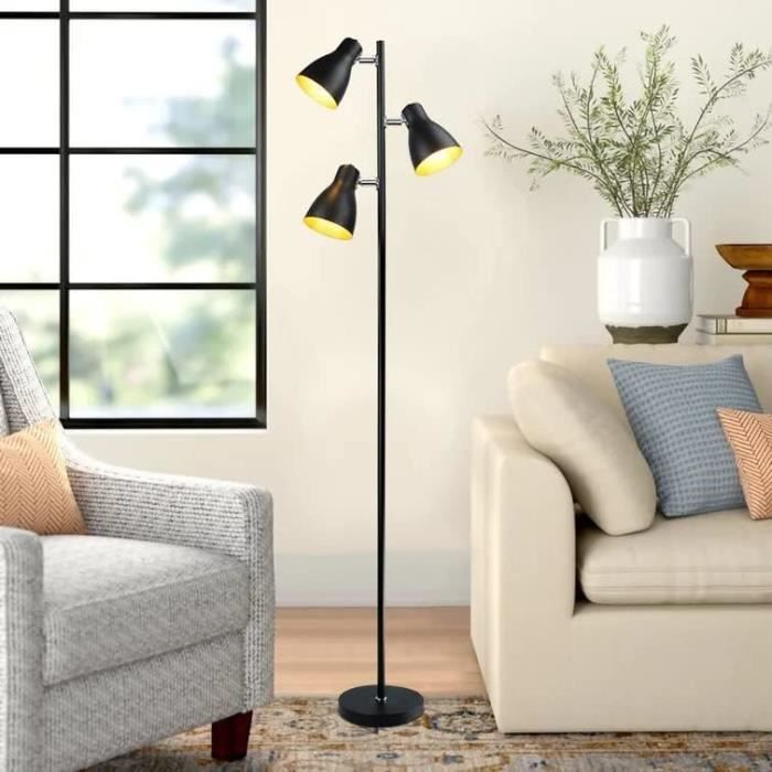 Winverty Lampadaire Rotin Boho 3 Lumières - Lampadaire Sur Pied Avec Étagère Double, Abat-jour Rotin, Interrupteur Au Pied, Style Industriel Vintage 1.66m