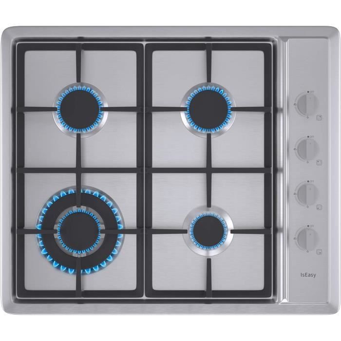 Plaque De Cuisson à Gaz 4 Feux - Autoportante Blanche - Pour Usage Intérieur/extérieur - Avec Pare-vent Et étagère De Rangement
