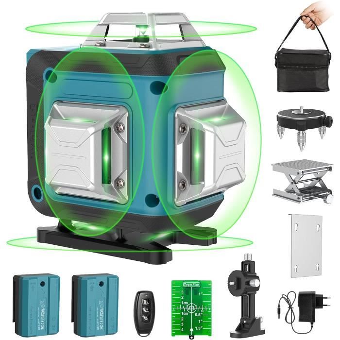 VISLONE Niveau Laser Vert Autonivelant 3x360°, Rotatif 3D 12 Lignes