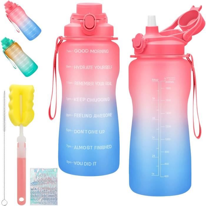 Gourde Sport Motivante 950 Ml Avec Paille Amovible - Marqueurs De Capacité, étanche, Sangle De Transport