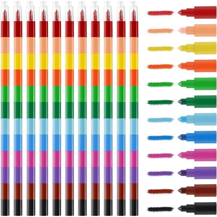 12 Pièces Crayons Empilables, Crayons pour Enfants avec 12 Couleurs