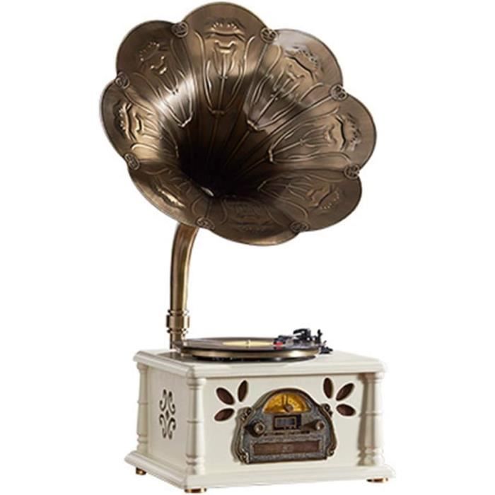 Gramophone Rétro, TourneDisque Avec HautParleurs Bluetooth Sans Fil, Gramophone Avec Corne De