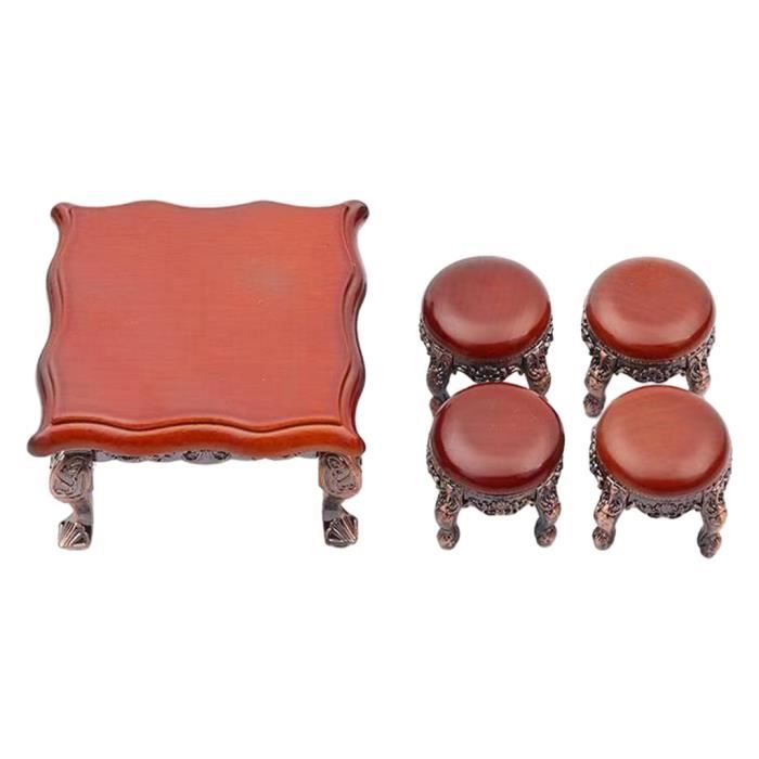 Ensemble Table Et 4 Chaises Miniatures En Bois – Pour Maison De Poupée Et Décoration – Dès 13 Ans