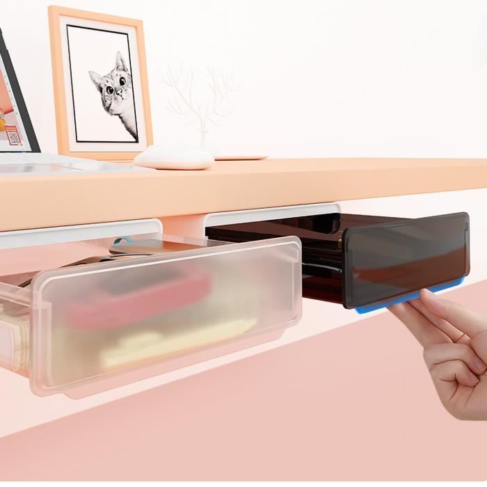 2 Tiroirs De Rangement Adhésifs Sous Meuble - Organisateur Cache 1,7L - Givré Translucide