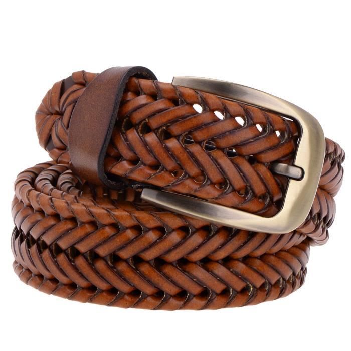 ceinture tressée pour femme en cuir de vache marro