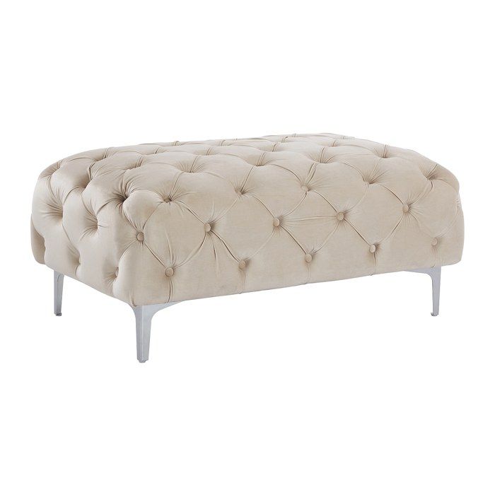 Pouf chesterfield en velours beige EDWINA