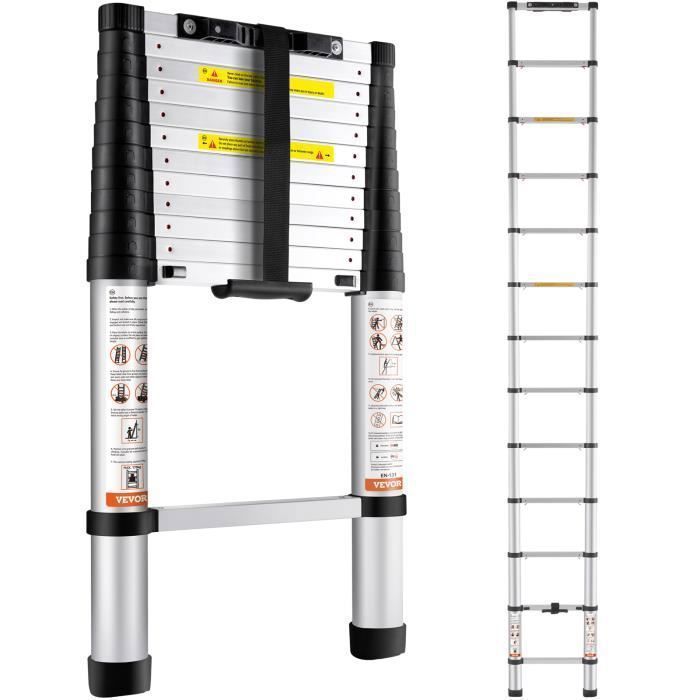 Échelle Télescopique - VEVOR - Escabeau Télescopique Aluminium Extensible Multi-Usages Portable 3 8m 170kg - Certifié EN131