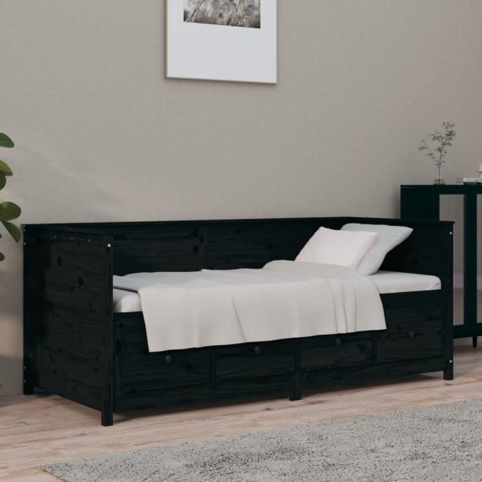 vidaXL Lit de jour Noir 75x190 cm Bois de pin massif 820920