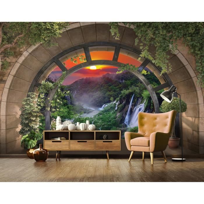 Papier Peint Intissé Panoramique 3D Cascada Nature 312x219 cm ...