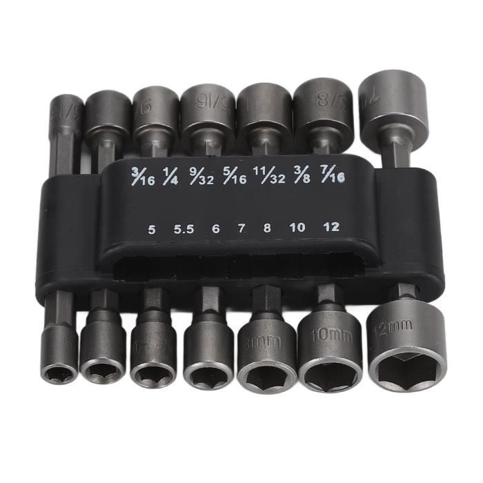 KATUR Jeu De 14 Forets Écrous Puissance - 1/4" Hex, SAE 3/16 à 7/16 + Métrique 5.5 à 12mm, Acier Chrome Vanadium, Pour Visseuse Et Perceuse