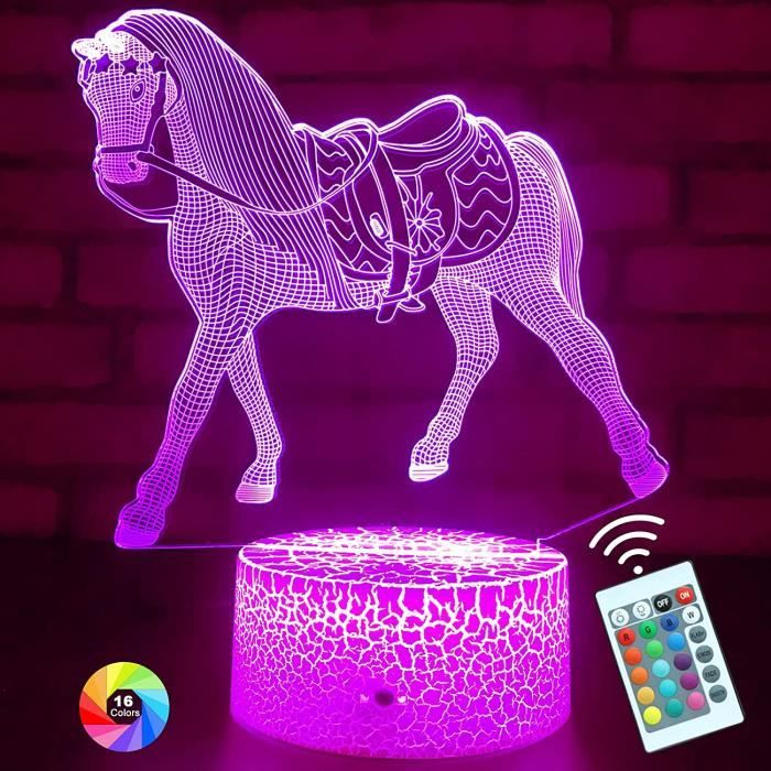 Cadeaux De Cheval Pour Les Filles, 16 Couleurs Géométrique équine Lampe D'illusion 3D, Lumière De Nuit Avec Télécommande Et Contrôle Tactile, Chevaux Décor Pour La Chambre Des Enfants, Cadeaux D'anniv