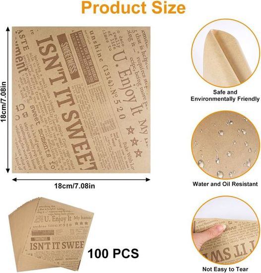 100 Feuilles Sacs Hamburgers En Papier 15 X 15 Cm Sachet Sandwich Papier Emballage Alimentaire Pour Frites Hambu Papier Alimentaire 91650183