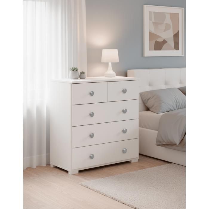 Commode Chiffonnier Meuble de rangement avec 5 tiroirs, en pin massif ...