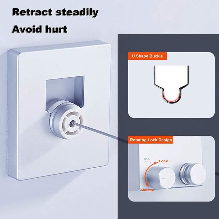 Corde à Linge Rétractable 5.1m - Acier Inoxydable | Anti-Affaissement | Support Murale Intérieur/Extérieur