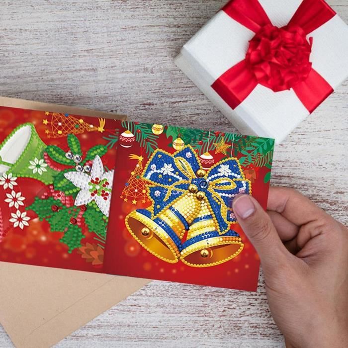 VNSTKWW Lot De 8 Cartes De Vœux 5D à Faire Soi-même, Carte Cadeau De Noël, Carte Postale De Noël, Broderie Diamant, Peinture à Strass, Cadeau Pour