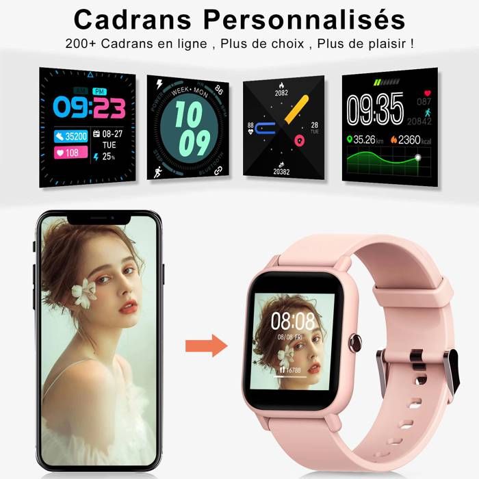 Smartwatch GPS Sport Montre Connectée Femme Homme Enfant IOWODO R3 1,3  Bluetooth Etanche Compatible Android iOS iphone samsung ROSE - Cdiscount  Téléphonie