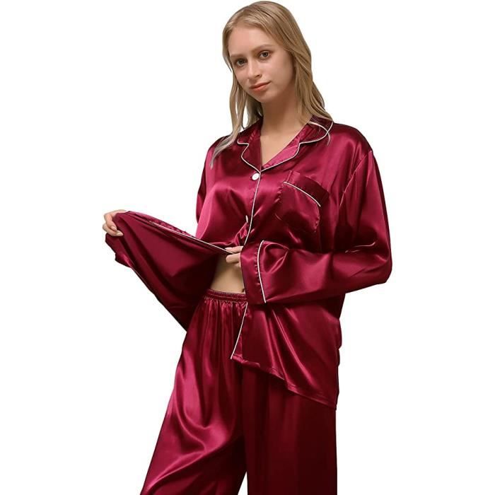 Ensemble de Pyjama Deux Pièces en Satin de Soie pour Femme, Pyjama ...