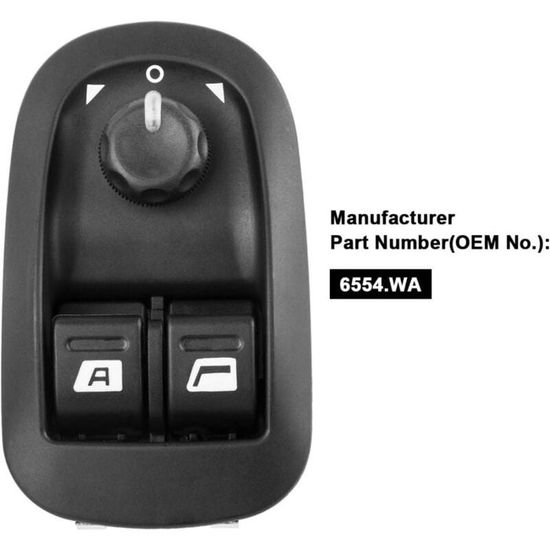 Interrupteur Lève-Vitre Électrique Pour Peugeot 206 306 - 6554.WA 6554.WQ - Bouton Commande Vitre Noir