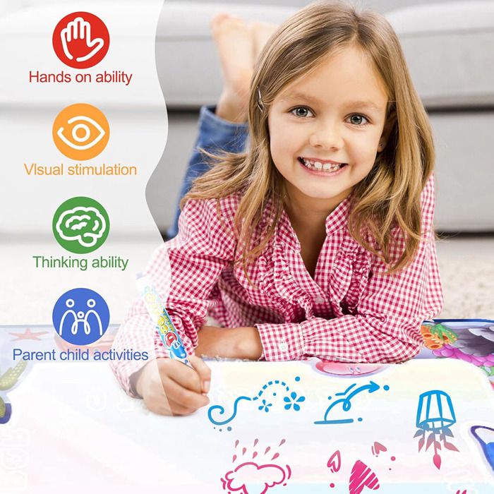 Tapis Magique Dessin à L'eau 100x78 Cm - Avec Stylos Et Cachets, Jouet Enfant 3 Ans+