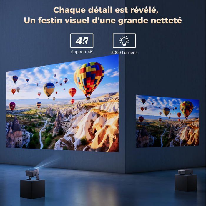 AMEELA Proiettore 4K 30000 Lumen – WiFi 5G/2.4G, Bluetooth 5.2, Full HD 1080P, Dolby Audio, 50% Zoom, 300 Pollici, Compatibile Con Fire Stick, PS5, Smartphone