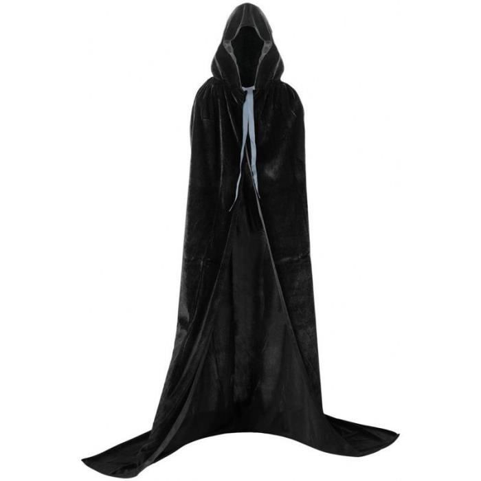 Cape à Capuche TIMESETL Halloween 150cm - Noir Et Rouge Réversible - Déguisement Vampire/Sorcière - Adulte