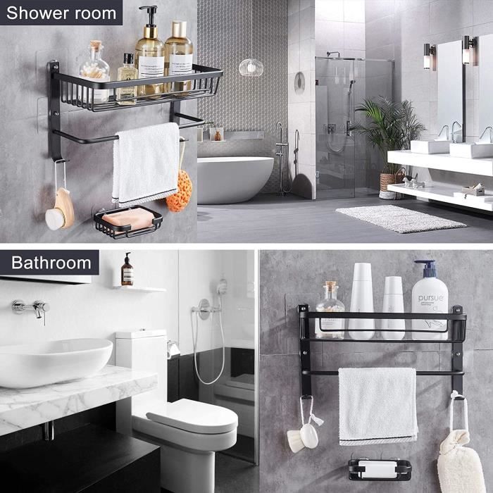 Étagère de douche sans perçage, rangement et organisation de salle de bain,  porte-savon de douche, étagère de salle de bain, comprend 4 autocollants  adhésifs, kaki