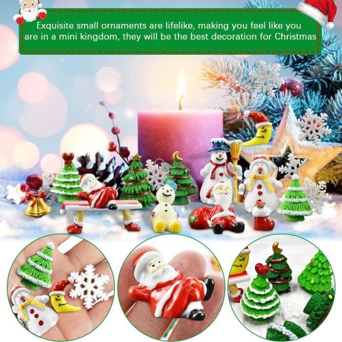 24 PCS Figurines Noël Miniature en Résine Kits d'Ornement Miniature de Noël  Décoration de Noël Figurine avec 2 Paquets Sable Blanc p - Cdiscount Maison