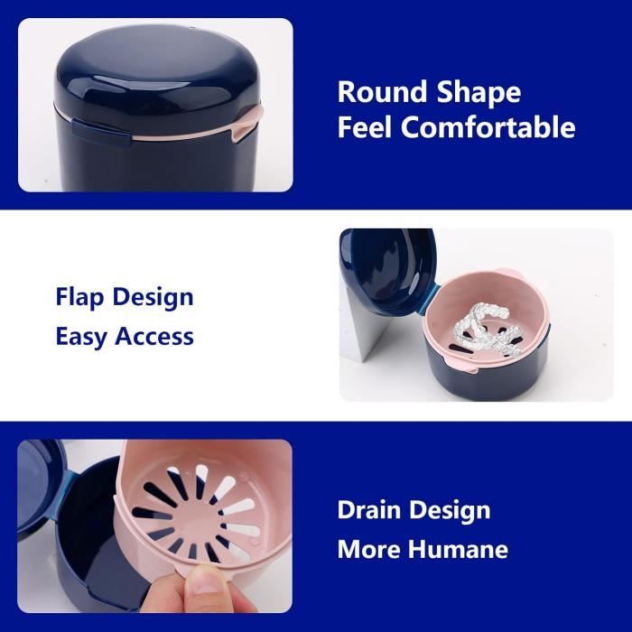 Boîte Pour Dentiers Avec Passoire - Boîte De Rangement Et Nettoyage Pour Prothèses Dentaires - Bleu Royal - Portable