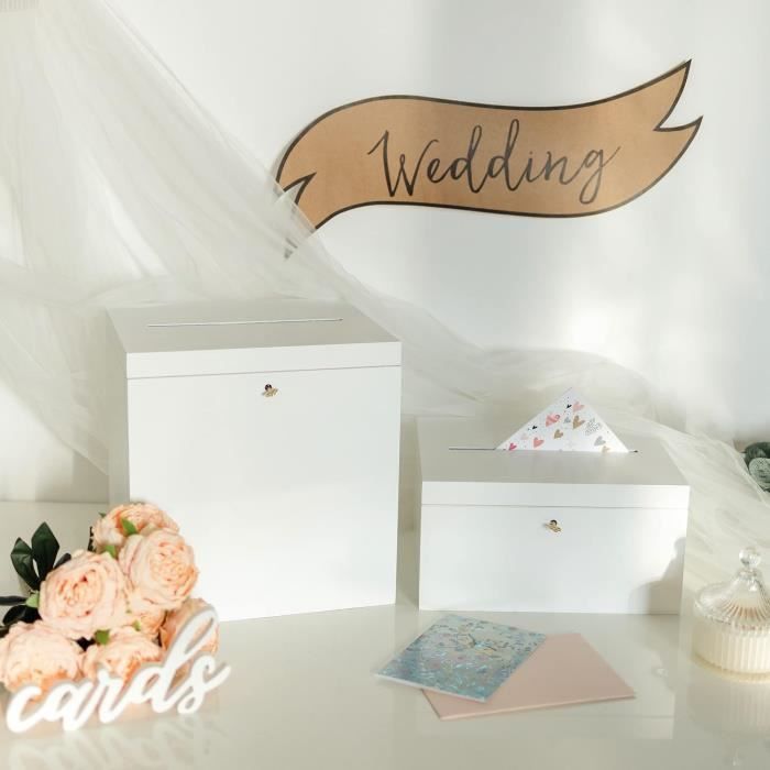 Creative Deco Boîte En Bois Pour Enveloppes Et Cartes - 29x25x30 Cm Avec Couvercle Et Clé - Urne Mariage Anniversaire