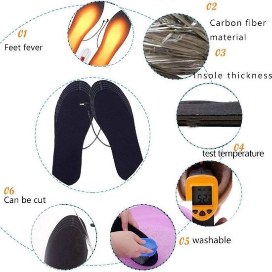 Semelle Thermique pour dhiver USB Semelles chauffantes de p/êche de Camping de randonn/ée Chauffe Pied Rechargeable Noir Semelle Chauffante