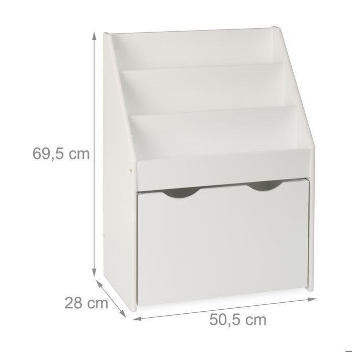 Relaxdays Bibliothèque Enfant 3 Compartiments - Rangement Livres & Jouets, Design Charmant Blanc Et Nature, 95,5 X 50 X 24 Cm