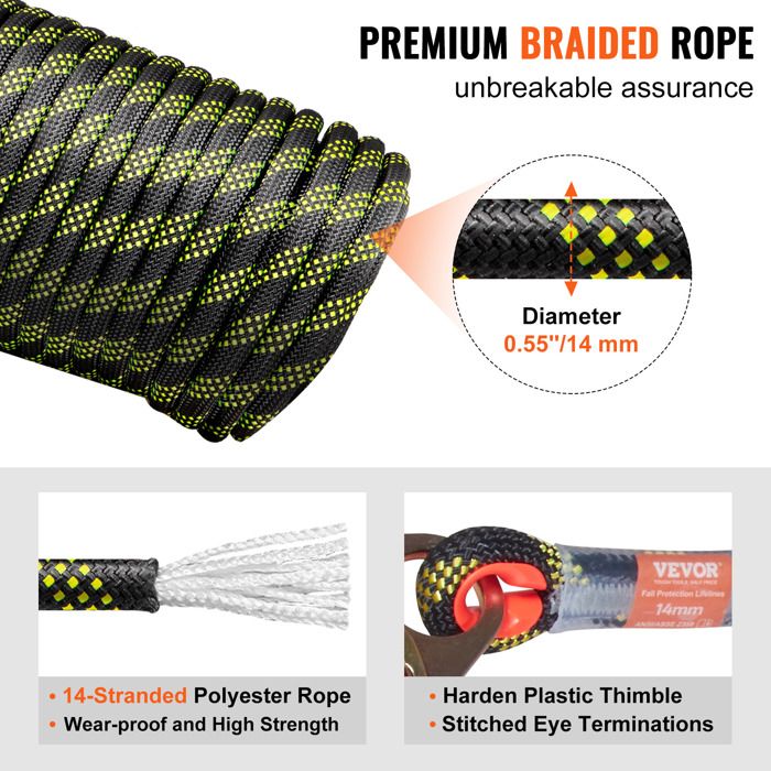 VEVOR Corde D'Escalade Dynamique 10,2 Mm 60m - Bleue, Résistance 25kN, Certifiée ANSI Pour Randonnée Et Escalade