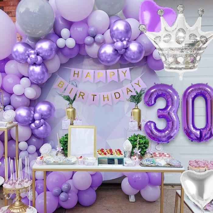 Décorations anniversaire violet 30 ans, ballons violets pastel