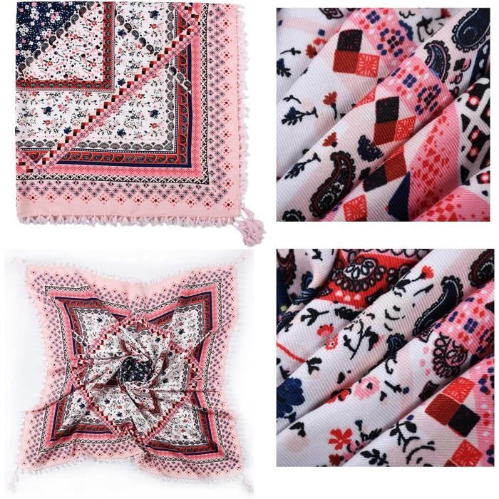 Foulard Carré En Satin Rouge Avec Motif Chaînes Et Pompons - 60x60 Cm - Polyvalent Pour Cheveux, Sac Ou Décoration - 5