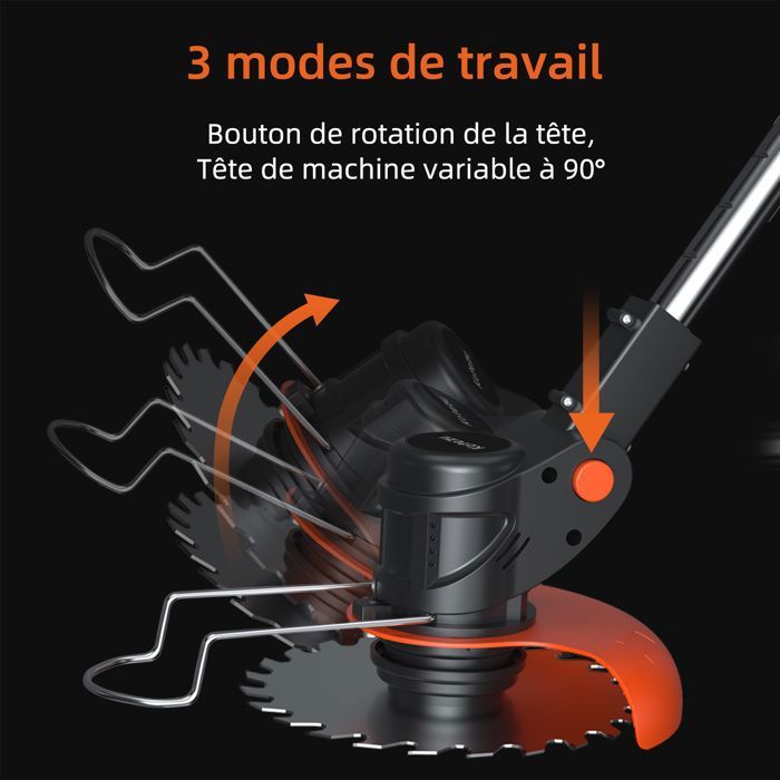 Debroussailleuse Electrique Sans Fil 21V, Coupe Bordure Sans Fil Avec Batterie 4.0Ah Et 3 Types