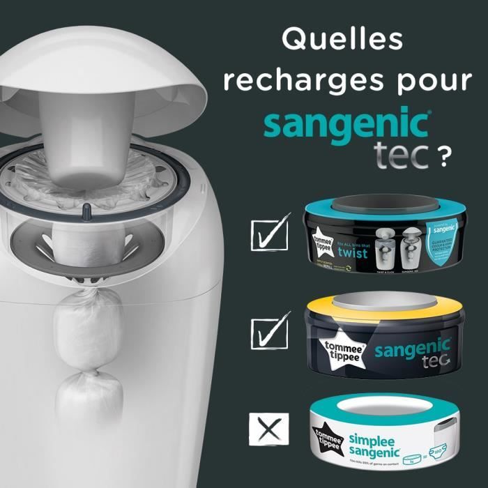 Tommee Tippee Poubelle à couches Twist & Click Advanced blanc, 4 recharges  Greenfilm