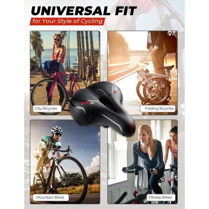 Selle De Vélo Sans Nez à Double Rembourrage - Largeur Réglable, Amortissement Des Chocs, Pour VTT, Vélo De Route, Cruiser