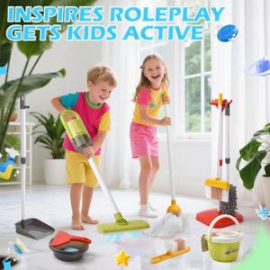 Kit Ménage Enfant 12 Pièces – Balai, Serpillière, Pelle, Seau – Imitation Nettoyage – Cadeau 2-6 Ans
