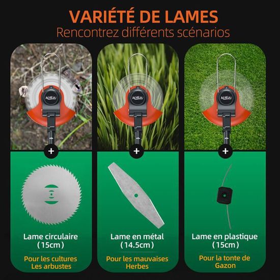 Débroussailleuse électrique Sans Fil Portable – Tête Réglable 90°, Poignée Télescopique 90-120 Cm, 2 Batteries