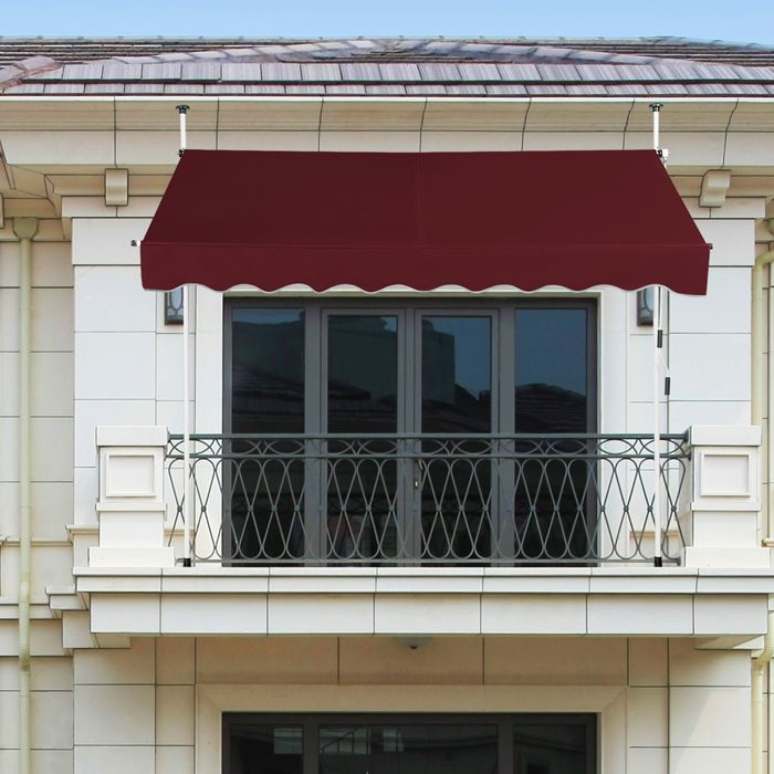 COSTWAY Store Banne Manuel Rétractable 2x1.25m - Hauteur Réglable 200-300cm - Tissu Oxford Imperméable Gris
