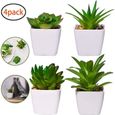 4pcs Plantes Artificielles Succulentes en Mini Plastique avec Pot en Céramique Fausses Plantes Vertes Décoration Table-0